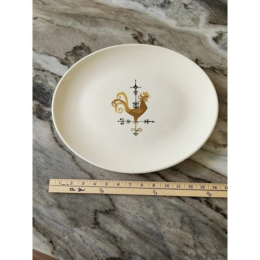 Vintage Edwin‎ Knowles Rooster Weathervane Oval Large Serving Platter Brown Chip